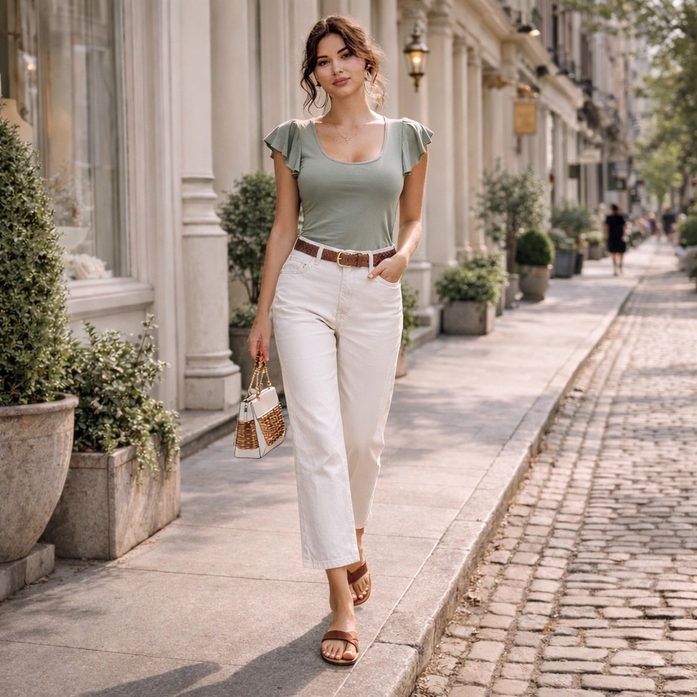 Reformation Alyssa High Rise Wide Leg Crop Jeans in Vintage White, Size 31